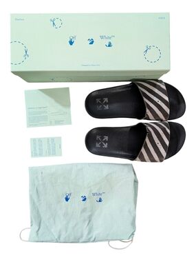 Off White Spray Stripes Pool Slides EU 40 Womens 9 Mens 7 Flawed w Box Dust Bag